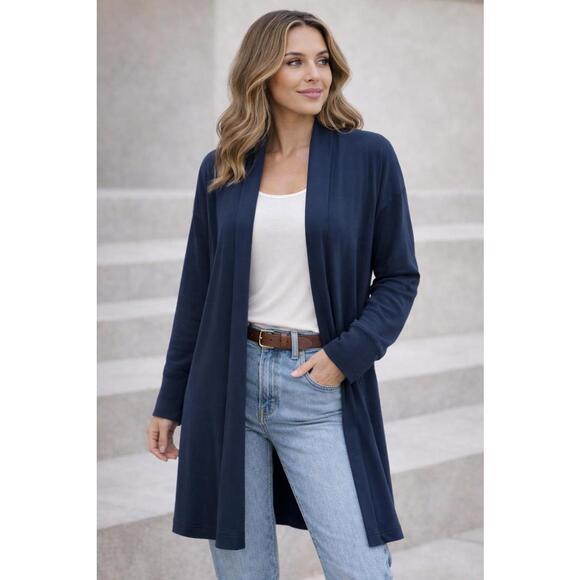 Old Navy Sweaters - Old Navy Navy Blue Open-Front Long Cardigan Duster w/ Pockets– Size Petite Large